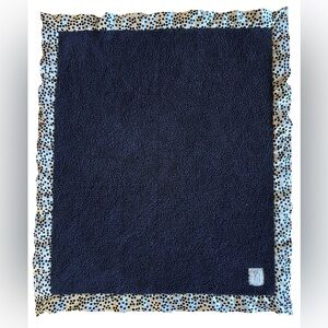LITTLE GIRAFFE Navy Blue Chenille w Satin Polka Dot Trim Luxe Blanket 35x30” USA